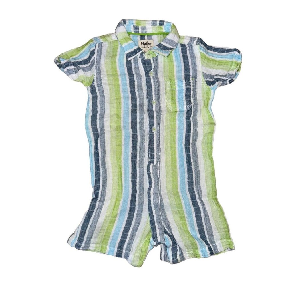 Hatley Button Up Romper Striped Blue Green Size 18-24 Months